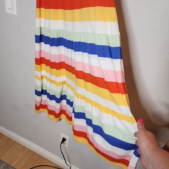 J. Crew Tiered knit maxi dress in rainbow wide stripe cotton size XS - Picture 8 of 12